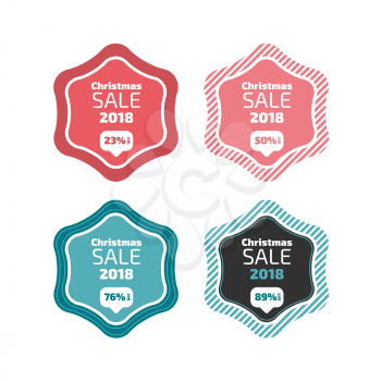 Flat design Christmas sale labels with red and emerald green colors