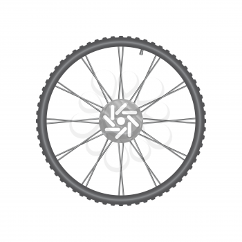 Black metallic bicycle wheel on a white background