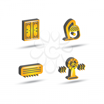 yellow color three dimensional house equipment icon set
