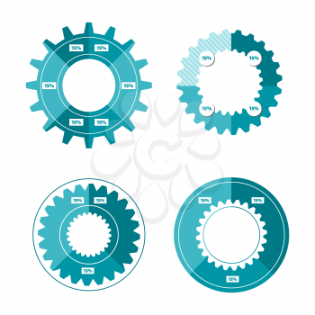 Emerald green Circle and gear charts set for infographics