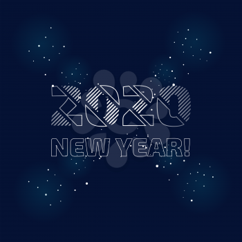 New Year 2020 vector sign on the dark cosmos theme background