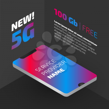 5g internet. Isometric promo illustration with the smartphone