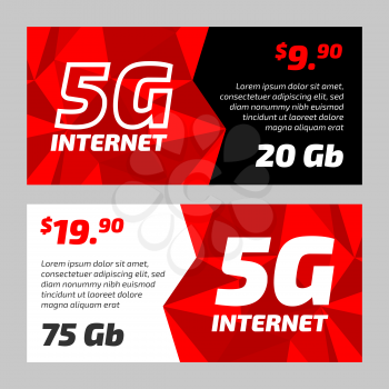 5g internet banners set on the black and white backgrounds