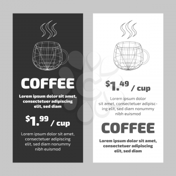 Cafe marketing black and white banners set with outline coffee cup