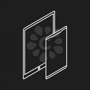 Isometric vector icons with smartphone and tablet on the black background