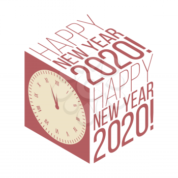 New Year 2020 isometric retro banner with clock