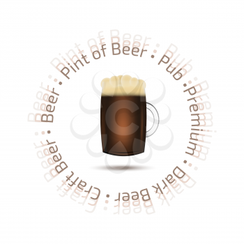 Realistic vector pint of beer on the white background and sample text