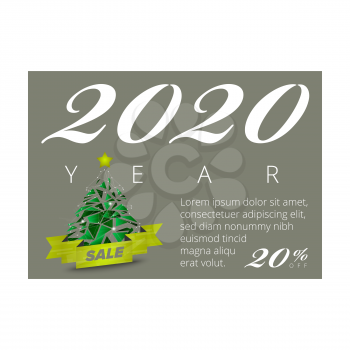 2020 New Year tree vector banner design template on the dark gray background