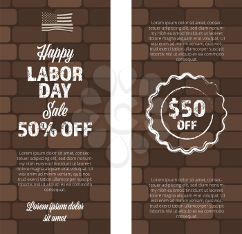 Labor day sale banner set with the brick wall background