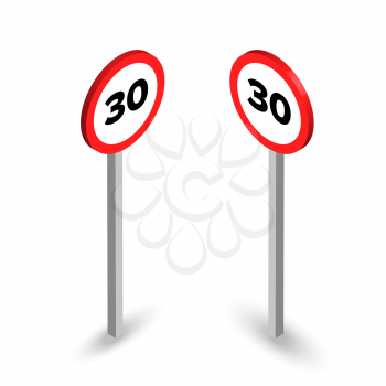 Maximum speed limit isometric sign set with shadow