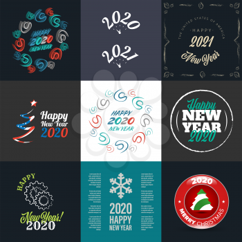 New Year eve vector banner set on the dark and white backgrounds