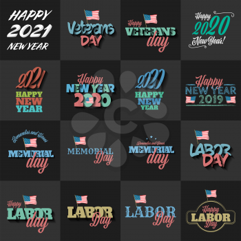 American holidays sticker set on the black background