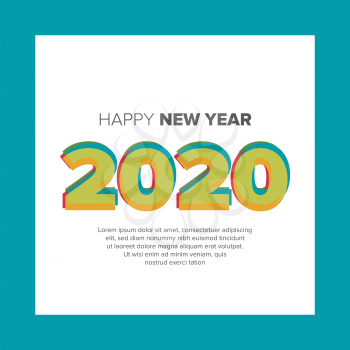 Happy New Year 2020 card or placard on white background with the frame