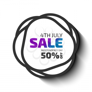 4th July sale banner. Black shapes Vector badge with white background