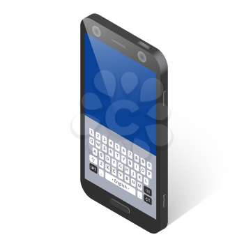 Black isometric smartphone with keypad and reflections, left view