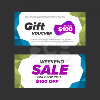 Gift voucher set with low-poly triangles on the white background