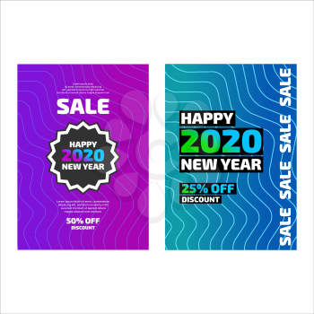New Year Sale banner template set on color gradient backgrounds