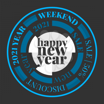 Happy New Year sale. Circle vector banner on the black background