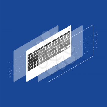Solid and outline isometric keyboard on the blue background