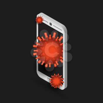 Virus drops from the smartphone screen. Pandemic concept
