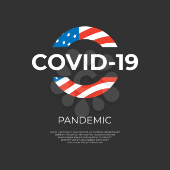 COVID-19 banner with american flag on the black background