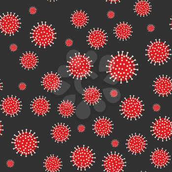Covid-19 virus vector seamless pattern on the black background