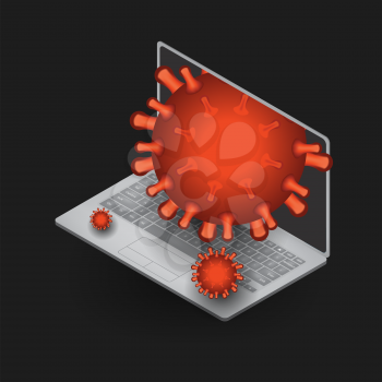Virus drops from the laptop screen. Pandemic concept