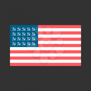 Socialist flag of the United States with hammers and sickles. Vector concept