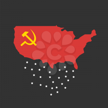 Socialist map of the United States of America with the hammer and sickle