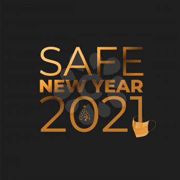Safe New Year sale vector golden banner on the black