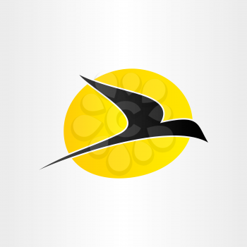 flying bird and sun freedom conceps icon yellow black free peace background dove 