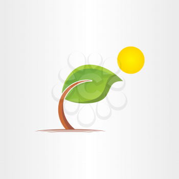 3d eco bended tree and sun icon design