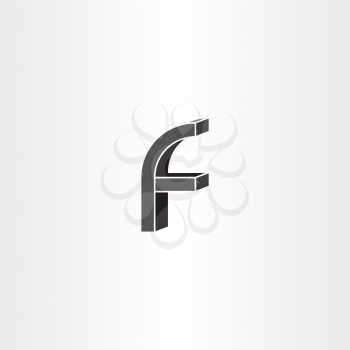 3d black letter f vector icon symbol