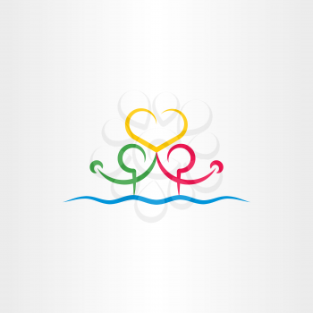 people in water holding heart love vector