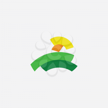 green field and sun landscape logo design