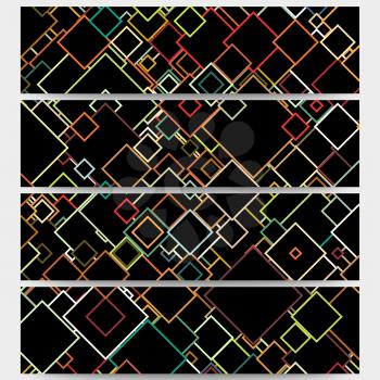 Web banners collection, abstract header layouts. Abstract colored backgrounds, square design, vector illustration templates.