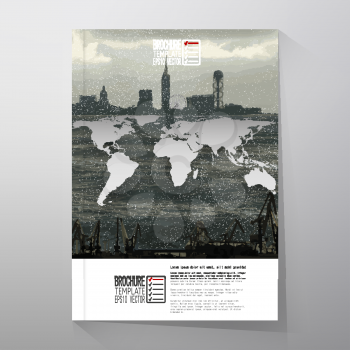 Shipyard and city landscape, world map vector. Brochure, flyer or report for business, templates vector.