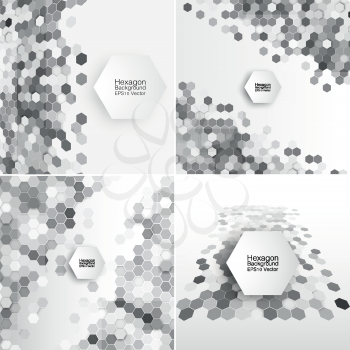 Geometric backgrounds set, abstract hexagonal retro patterns vector