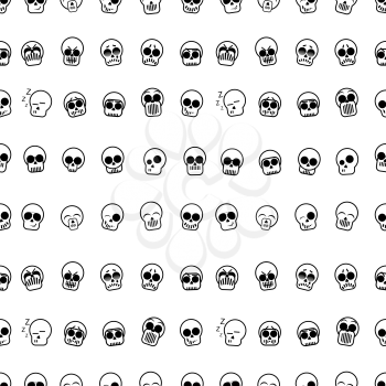 Set of icons skull illustration. Vector seamless pattern.