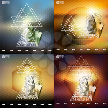 Abstract 3D pyramids, abstract hexagonal patterns. Infographic templates set for business or science design.