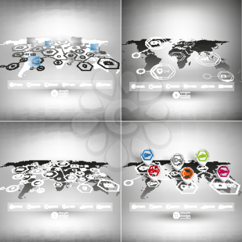Set of world maps in perspective, infographic vector templates for business design.