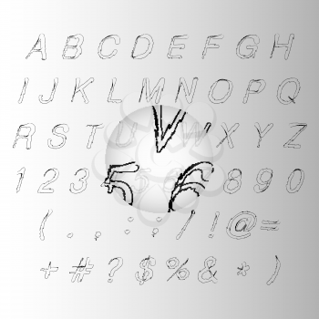 Calligraphic black handwritten alphabet stock vector illustration.