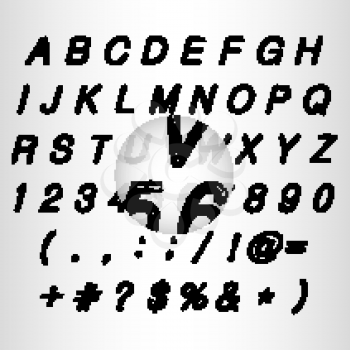 Calligraphic black grunge alphabet stock vector illustration.