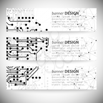 Set of horizontal banners. Molecule structure, gray background for communication