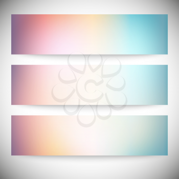 Set of horizontal banners. Abstract multicolored defocused lights background vector illustration.