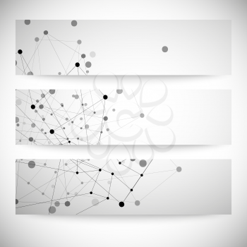 Set of gray backgrounds for communication, molecule structure vector illustration.