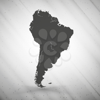 South America map on gray background, grunge texture vector illustration.