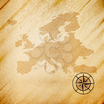 Europe map, wooden design background, vector illustration.
