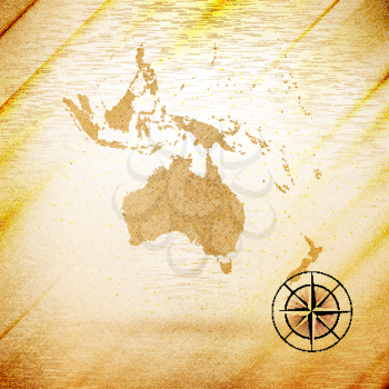 Australia map, wooden design background, vector illustration.