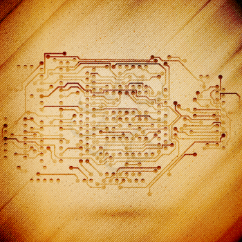 Microchip background, electronics circuit, wooden design vector illustration.